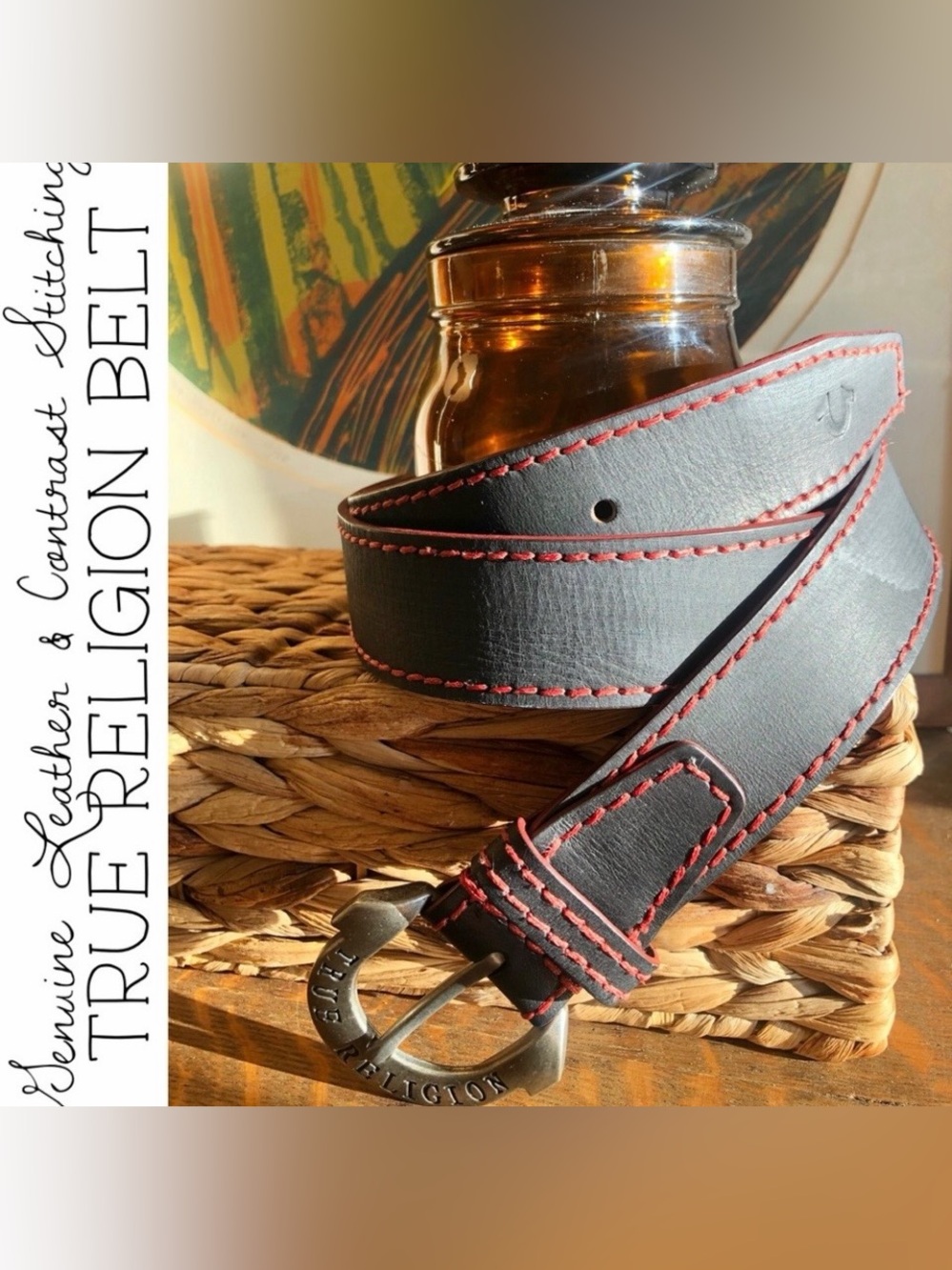 True Religion Red Stitch Horseshoe Belt & Buckle